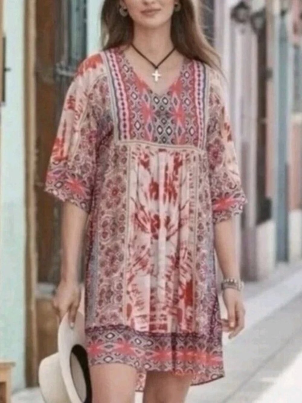 Sundance Womens M Boho Geometric V-Neck Shift Dress Wild Provence